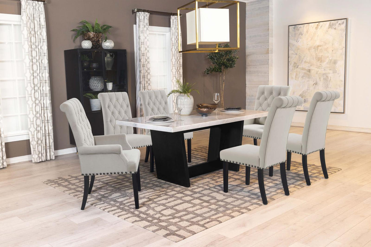 Osborne Espresso and White Trestle Base Marble Top Dining Table from Coaster - Luna Furniture
