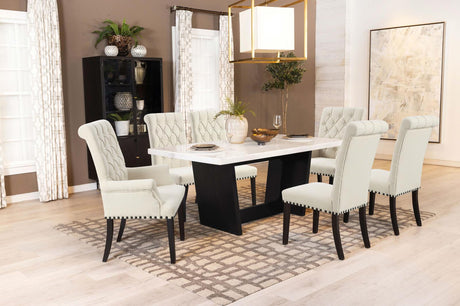 Osborne Espresso and White Trestle Base Marble Top Dining Table from Coaster - Luna Furniture