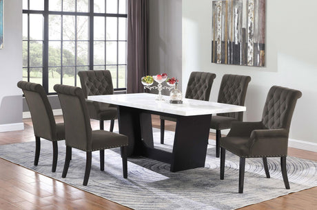 Osborne Espresso and White Trestle Base Marble Top Dining Table from Coaster - Luna Furniture