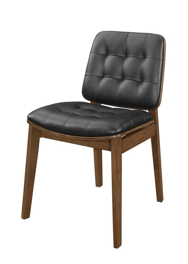 Otterson Natural Walnut and Black Tufted Back Side Chairs, Set of 2