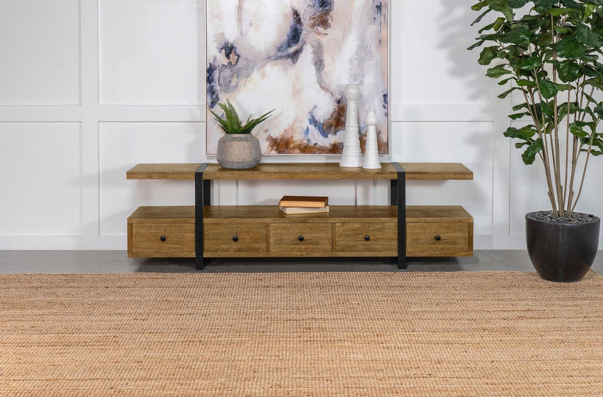 Otto Brown and Gunmetal 4-Drawer Solid Wood 70" TV Stand from Coaster - Luna Furniture
