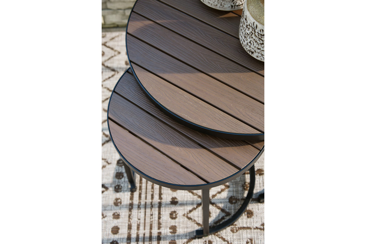 Ayla Brown/Black Outdoor Nesting End Tables, Set of 2