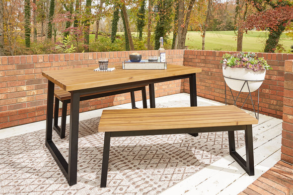 Town Wood Brown/Black Outdoor Dining Table Set, Set of 3