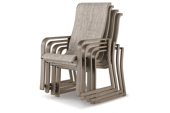 Beach Front Beige Sling Arm Chair, Set of 4