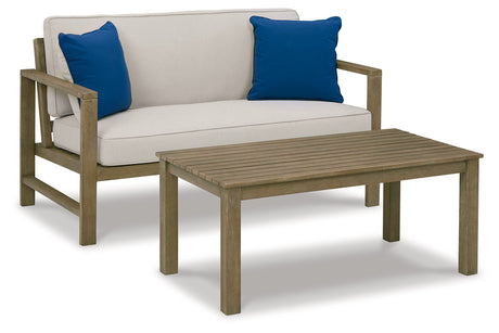 Fynnegan Light Brown Outdoor Loveseat with Table, Set of 2