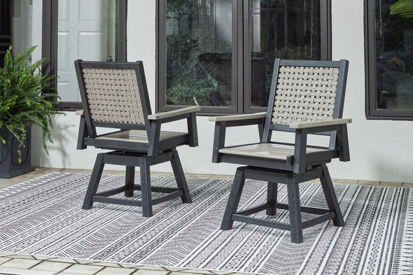 MOUNT VALLEY Driftwood/Black Swivel Chair, Set of 2