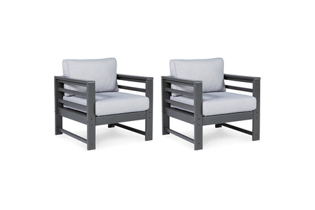 Amora Charcoal Gray Outdoor Lounge Chair with Cushion, Set of 2
