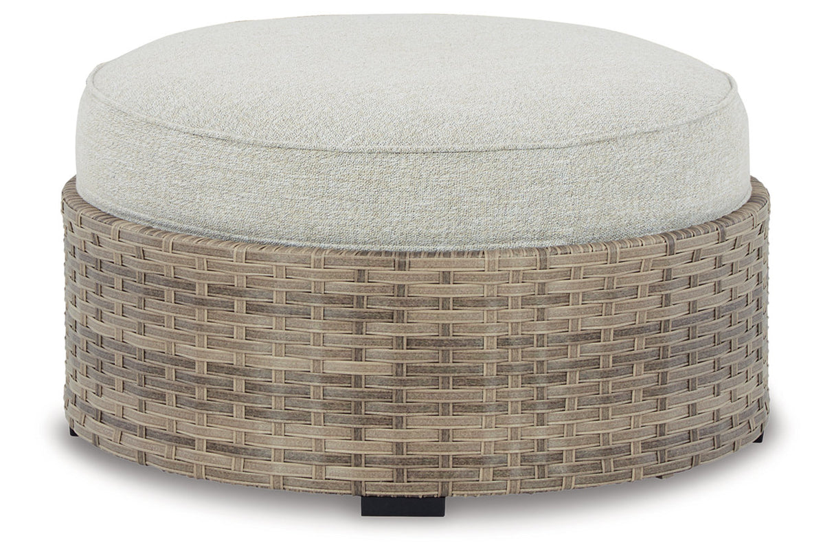 Calworth Beige Outdoor Ottoman with Cushion