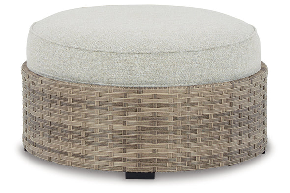 Calworth Beige Outdoor Ottoman with Cushion