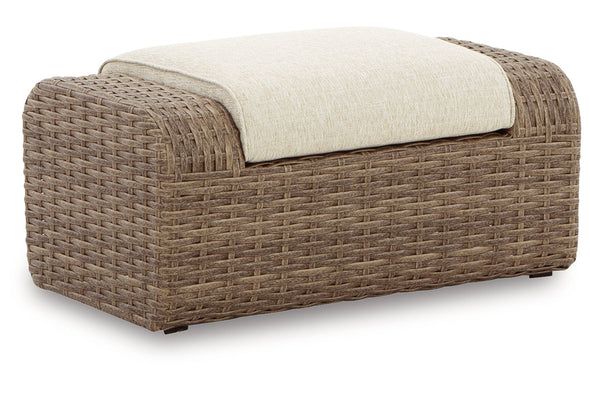 SANDY BLOOM Beige Outdoor Ottoman with Cushion