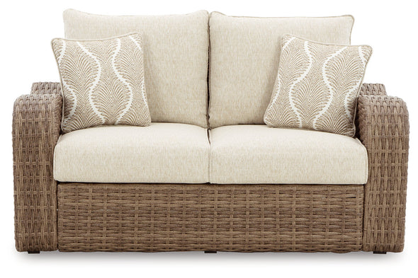 SANDY BLOOM Beige Outdoor Loveseat with Cushion