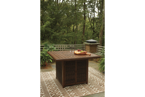 Paradise Trail Medium Brown Bar Table with Fire Pit