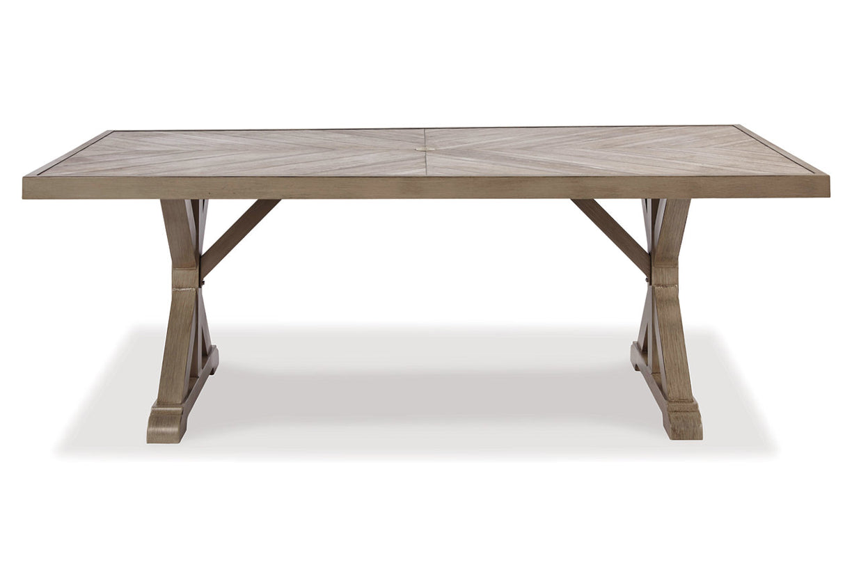 Beachcroft Beige Dining Table with Umbrella Option