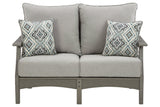 Visola Gray Outdoor Loveseat with Cushion from Ashley - Luna Furniture