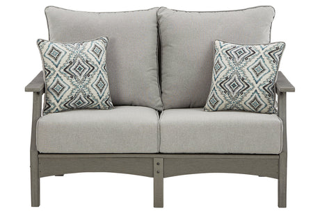 Visola Gray Outdoor Loveseat with Cushion from Ashley - Luna Furniture