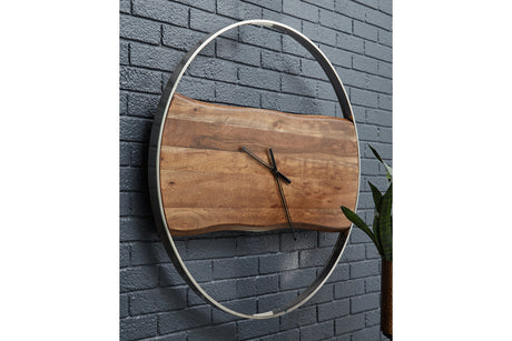 Panchali Brown/Silver Finish Wall Clock from Ashley - Luna Furniture