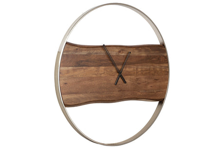 Panchali Brown/Silver Finish Wall Clock from Ashley - Luna Furniture
