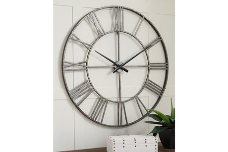 Paquita Antique Silver Wall Clock from Ashley - Luna Furniture