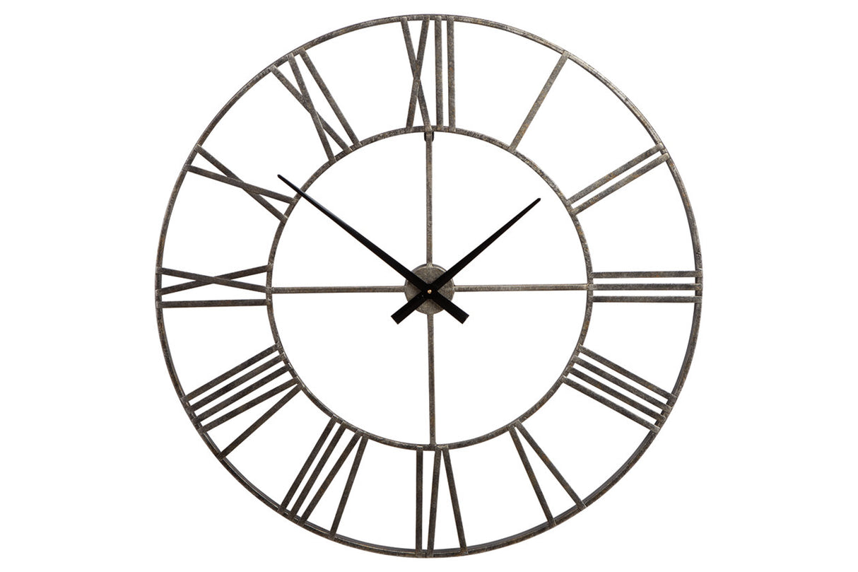 Paquita Antique Silver Wall Clock from Ashley - Luna Furniture