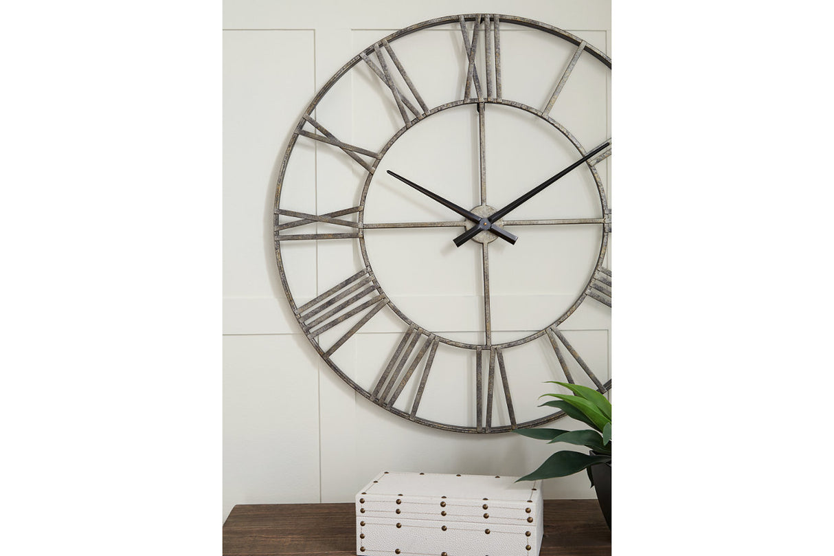 Paquita Antique Silver Wall Clock from Ashley - Luna Furniture