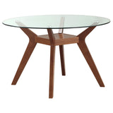 Paxton Clear and Nutmeg Round Glass Top Dining Table from Coaster - Luna Furniture