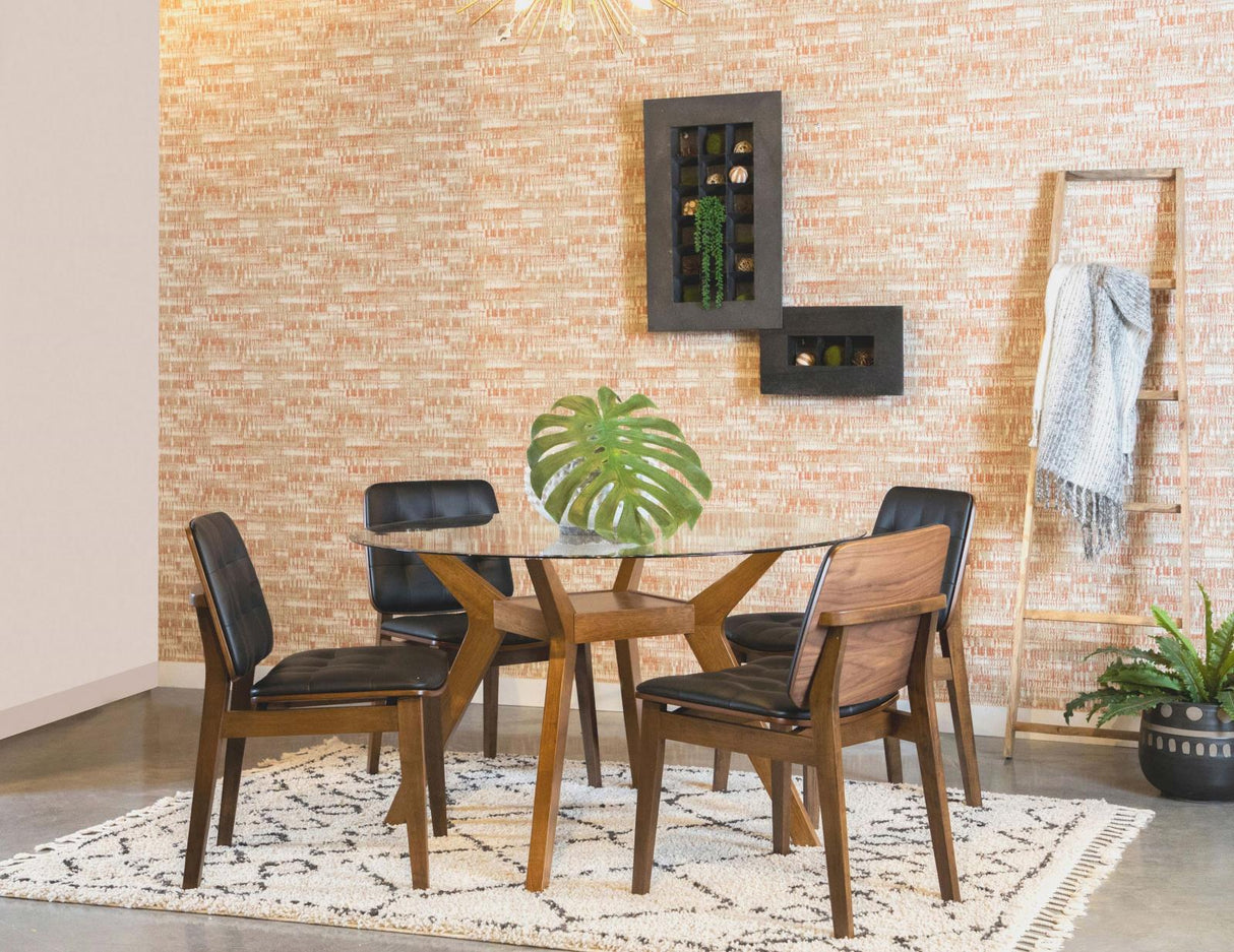 Paxton Clear and Nutmeg Round Glass Top Dining Table from Coaster - Luna Furniture