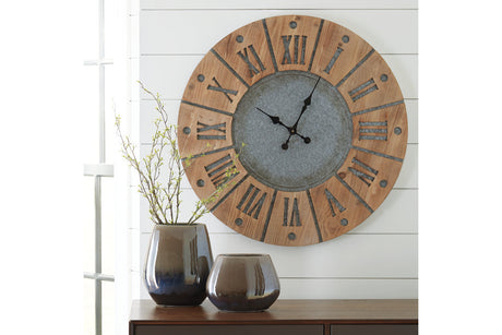 Payson Antique Gray/Natural Wall Clock from Ashley - Luna Furniture