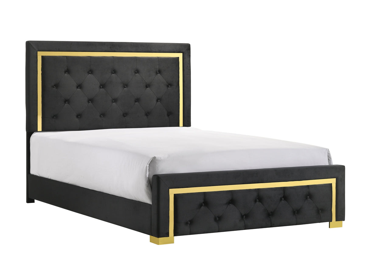 Pepe Black/Gold King Panel Upholstered Bed from Crown Mark - Luna Furniture