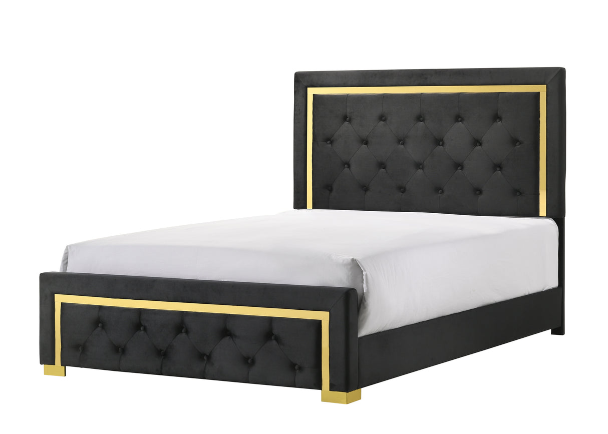 Pepe Black/Gold Panel Upholstered Bedroom Set from Crown Mark - Luna Furniture