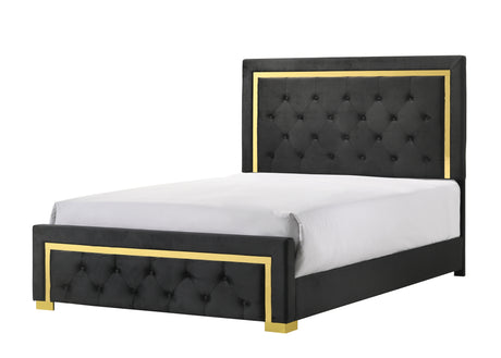 Pepe Black/Gold Panel Upholstered Bedroom Set from Crown Mark - Luna Furniture