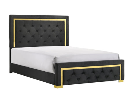 Pepe Black/Gold Queen Panel Upholstered Bed from Crown Mark - Luna Furniture