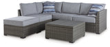 Petal Road Gray Outdoor Loveseat Sectional/Ottoman/Table Set from Ashley - Luna Furniture