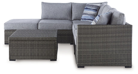 Petal Road Gray Outdoor Loveseat Sectional/Ottoman/Table Set from Ashley - Luna Furniture