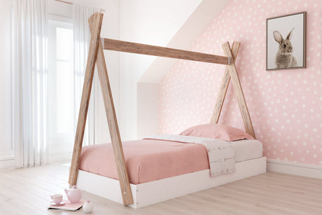 Piperton Two-tone Brown/White Twin Tent Bed from Ashley Furniture - Luna Furniture