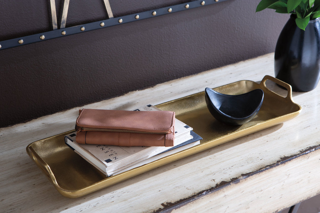 Posy Gold Finish Tray from Ashley - Luna Furniture