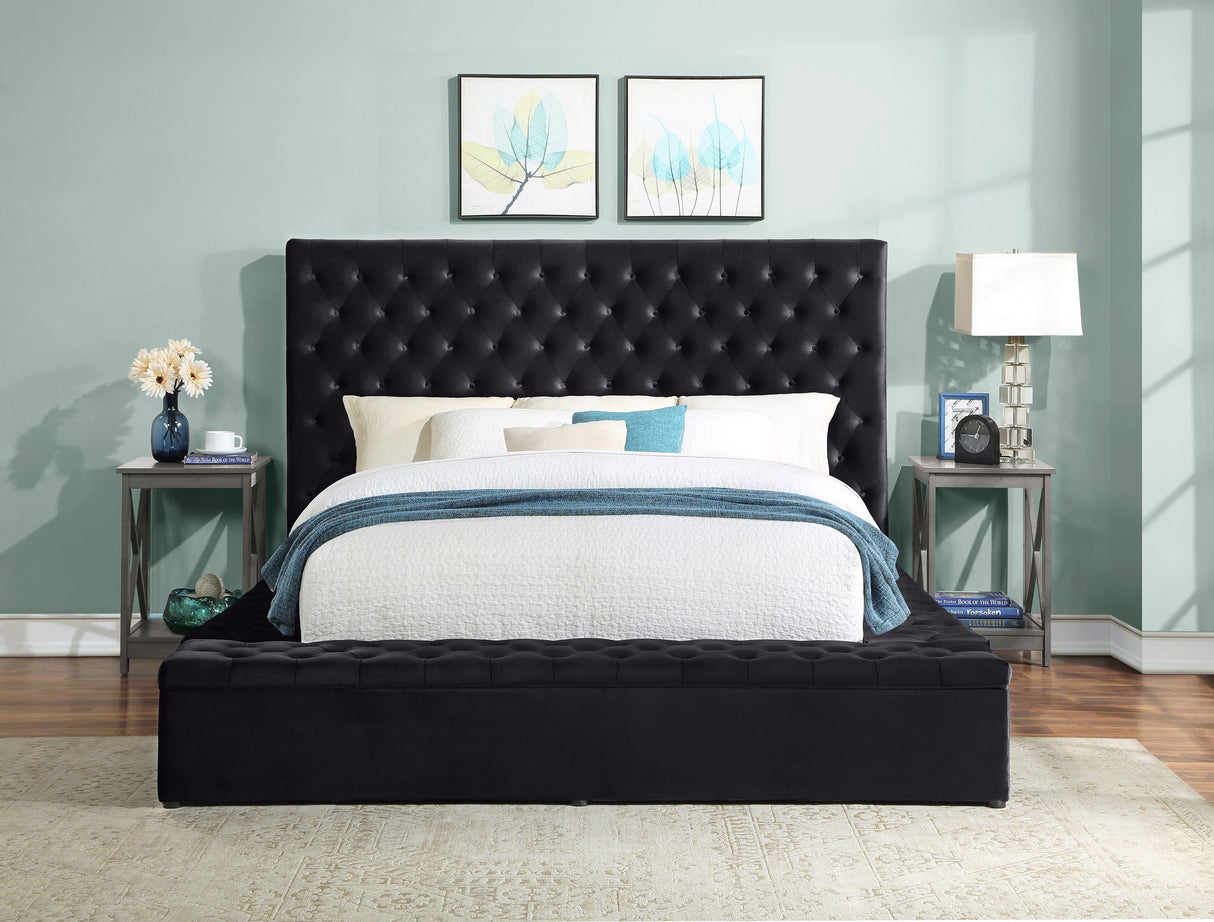 Prague Black Velvet Queen Upholstered Storage Platform Bed from Homelegance - Luna Furniture