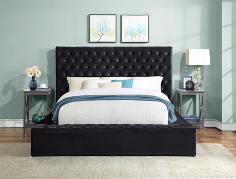 Prague Black Velvet Queen Upholstered Storage Platform Bed from Homelegance - Luna Furniture