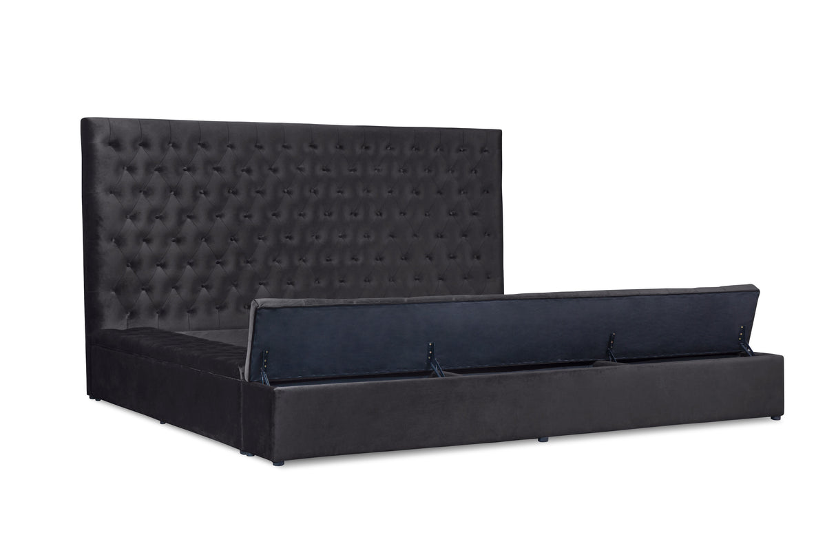 Prague Black Velvet Queen Upholstered Storage Platform Bed from Homelegance - Luna Furniture