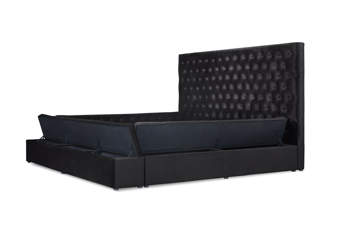 Prague Black Velvet Queen Upholstered Storage Platform Bed from Homelegance - Luna Furniture