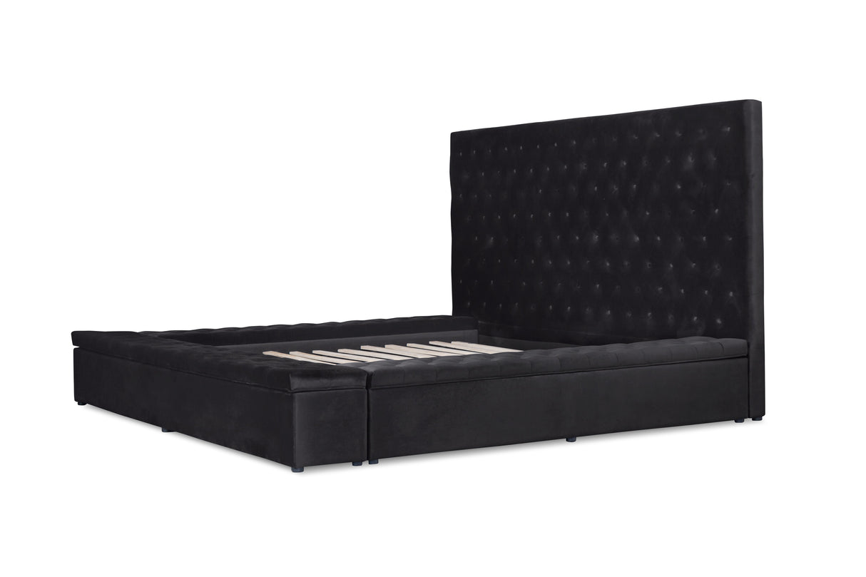 Prague Black Velvet Queen Upholstered Storage Platform Bed from Homelegance - Luna Furniture