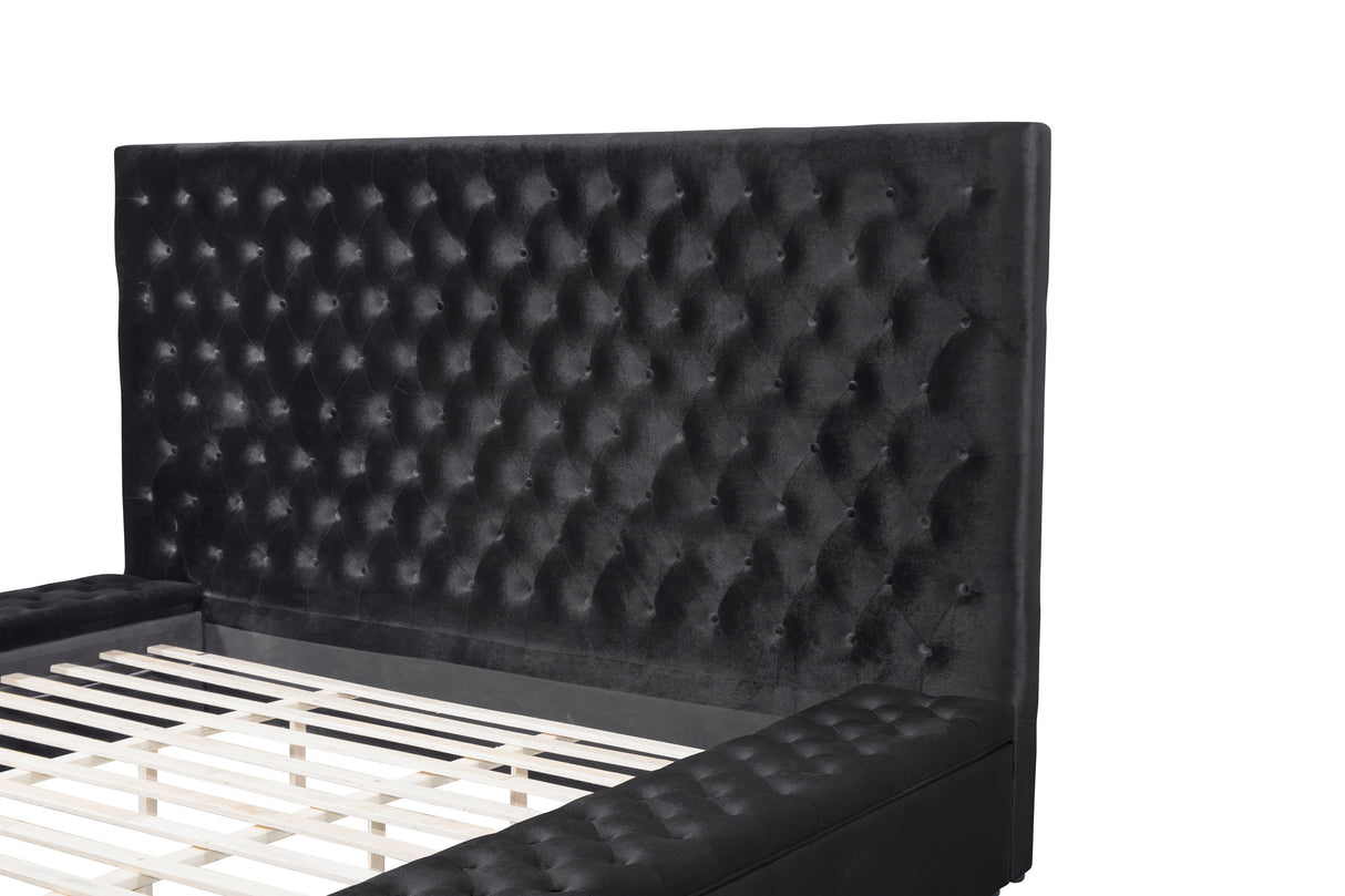 Prague Black Velvet Queen Upholstered Storage Platform Bed from Homelegance - Luna Furniture