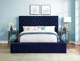 Prague Blue Velvet King Upholstered Storage Platform Bed from Homelegance - Luna Furniture