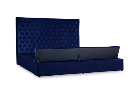 Prague Blue Velvet King Upholstered Storage Platform Bed from Homelegance - Luna Furniture