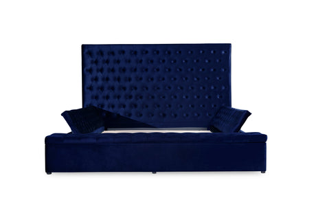 Prague Blue Velvet King Upholstered Storage Platform Bed from Homelegance - Luna Furniture