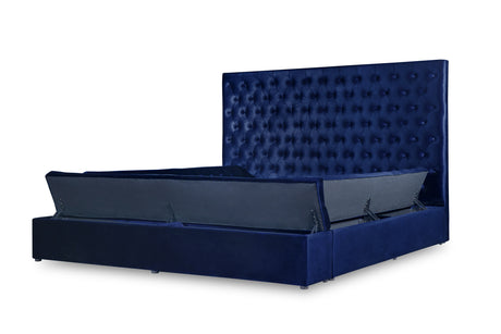 Prague Blue Velvet King Upholstered Storage Platform Bed from Homelegance - Luna Furniture