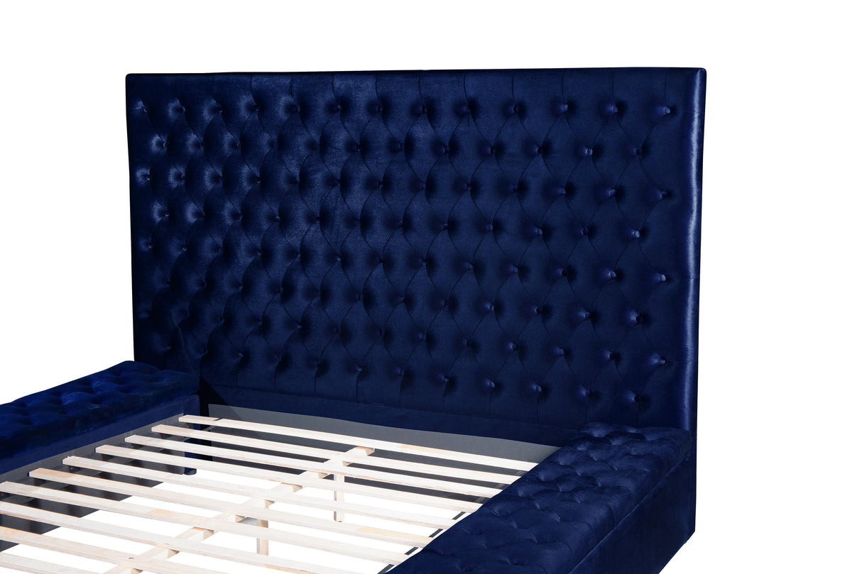 Prague Blue Velvet King Upholstered Storage Platform Bed from Homelegance - Luna Furniture