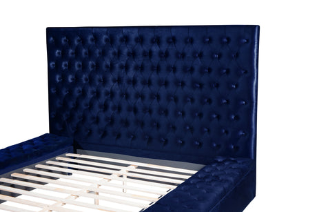 Prague Blue Velvet King Upholstered Storage Platform Bed from Homelegance - Luna Furniture