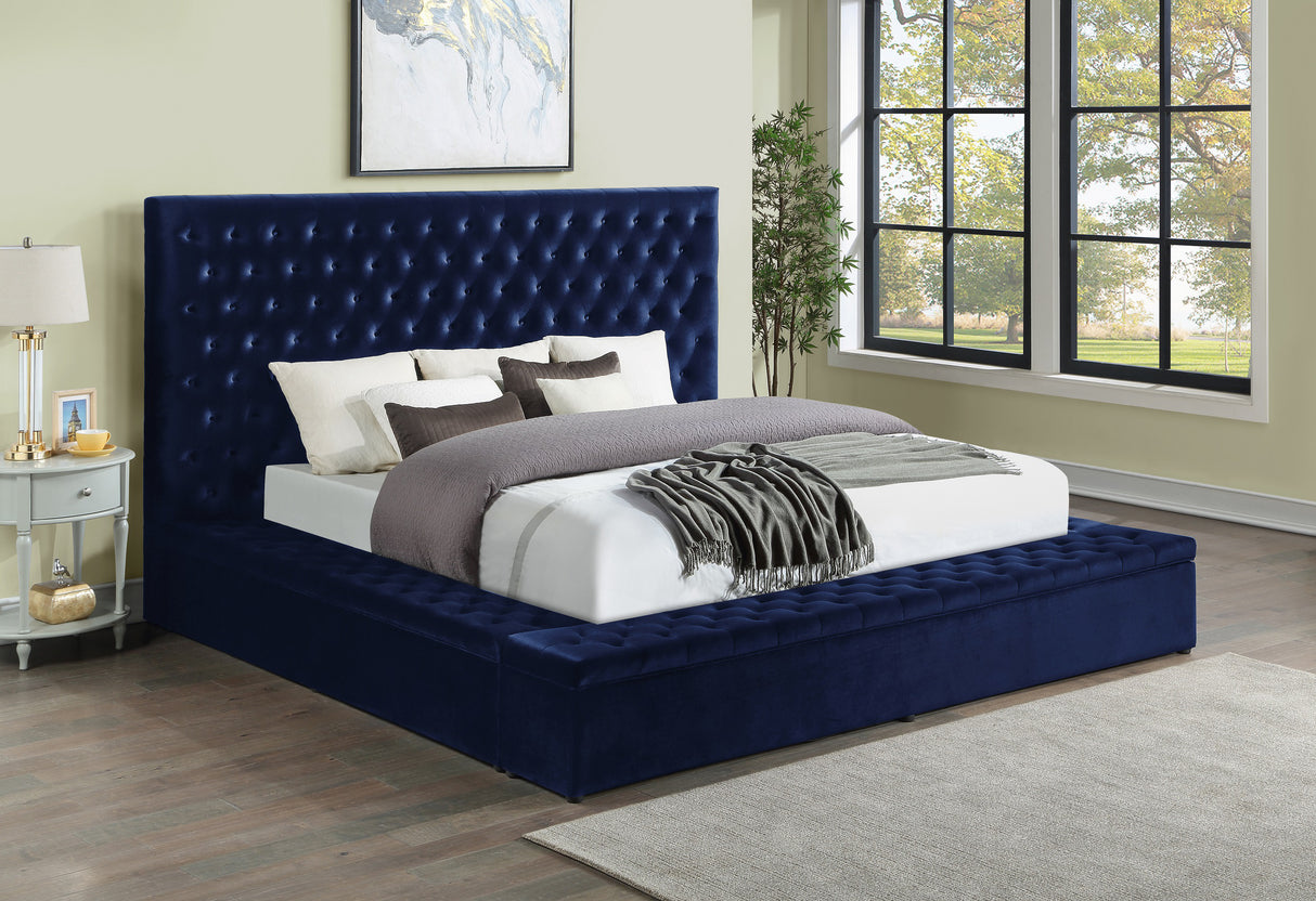 Prague Blue Velvet Queen Upholstered Storage Platform Bed from Homelegance - Luna Furniture