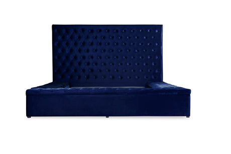 Prague Blue Velvet Queen Upholstered Storage Platform Bed from Homelegance - Luna Furniture