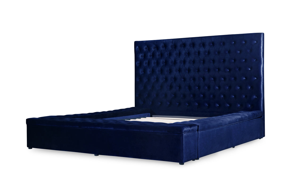 Prague Blue Velvet Queen Upholstered Storage Platform Bed from Homelegance - Luna Furniture